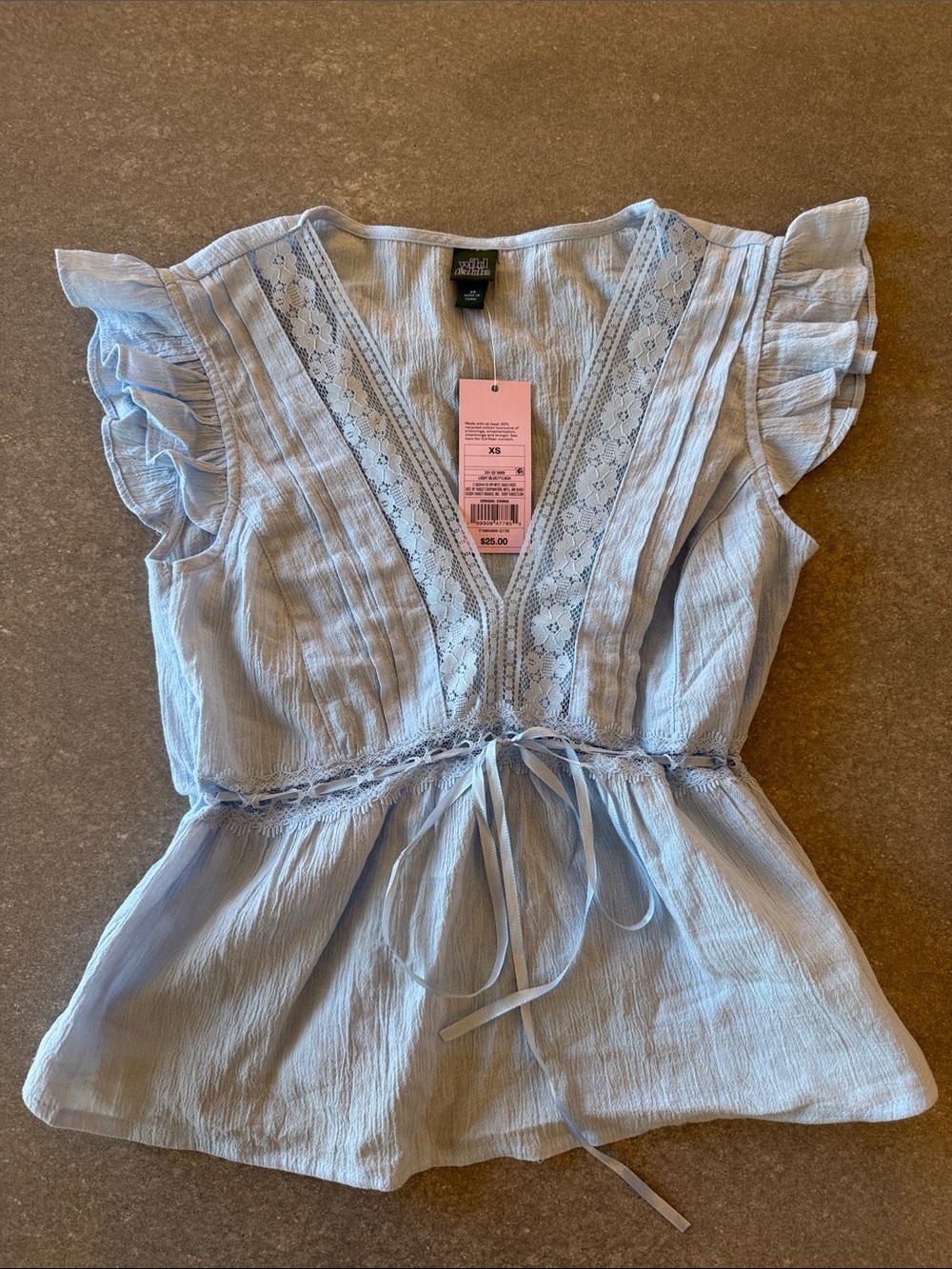 wild fable Light Blue Lace-Trim Tie-Waist Peplum Top